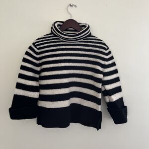 & Other Stories Boxy Heavyweight Striped 3/4 Sleeve Wool Blend Turtleneck- Small